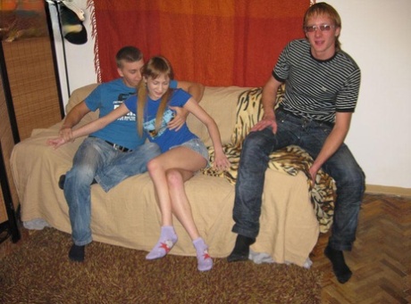 Skinny teen has sex with a boy in socks while her boyfriend watches 85455625