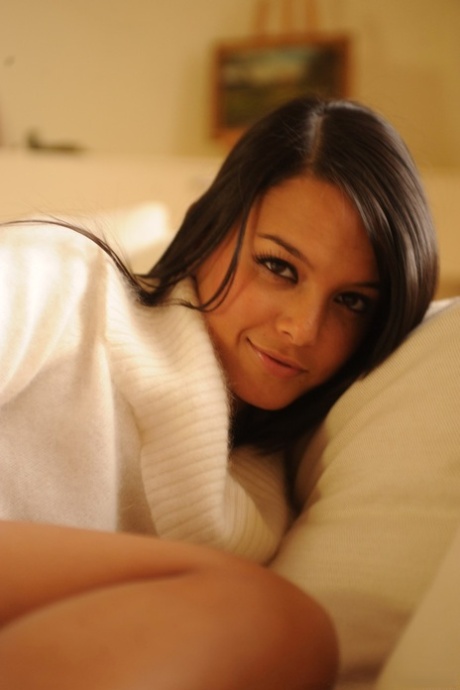 Beautiful brunette Sasha takes off a cashmere sweater while disrobing 28406830